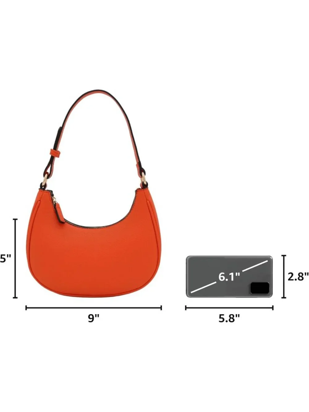 Women Burnt Orange Small Crescent For Trendy Underarm Purse Zipper Shoulder Bag